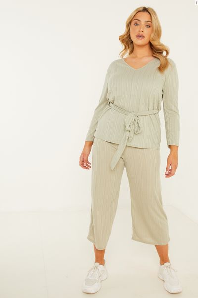 Curve Sage Ribbed Culotte Trousers